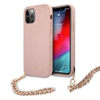 Guess iPhone 12 Pro Max Kuori Saffiano Chain Vaaleanpunainen