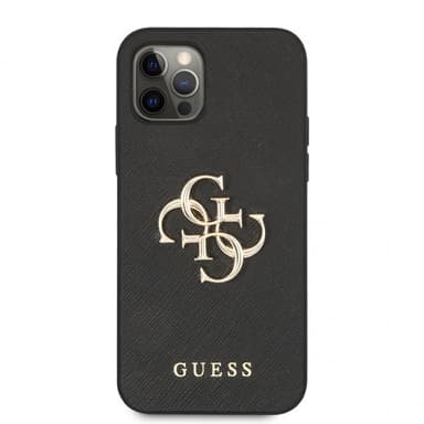 Guess iPhone 12 Pro Max Kuori 4G Logo Saffiano Musta