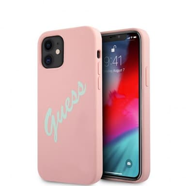 Guess iPhone 12 Mini Kuori Vintage Silicone Vaaleanpunainen