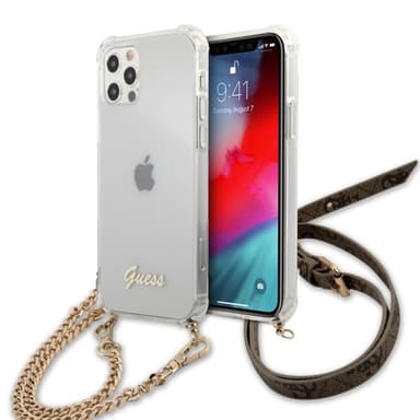 Guess iPhone 12/iPhone 12 Pro Kuori Chain & Script Kulta Kirkas