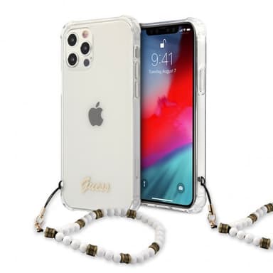 Guess iPhone 12/iPhone 12 Pro Kuori Script & Pearls Valkoinen Kirkas