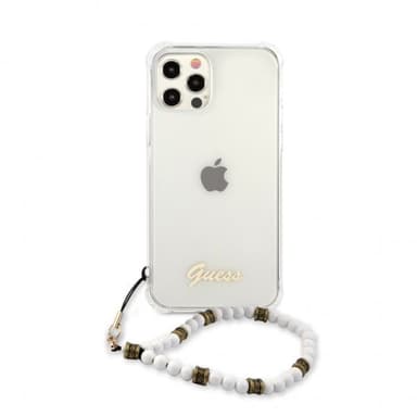 Guess iPhone 12/iPhone 12 Pro Kuori Script & Pearls Valkoinen Kirkas