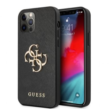 Guess iPhone 12 Pro Max Kuori 4G Logo Saffiano Musta