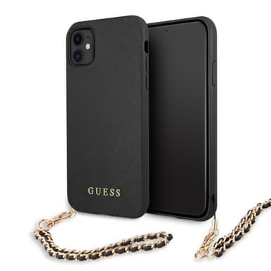 Guess iPhone 11 Kuori Saffiano Chain Musta