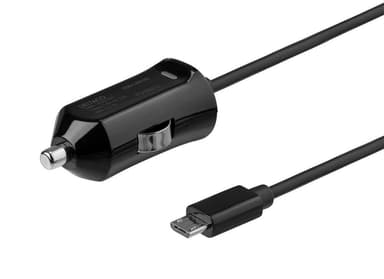 DELTACO -mikro -USB -autolaturi, 2,4 A, 1 m kiinteä kaapeli, yhteensä 12 W