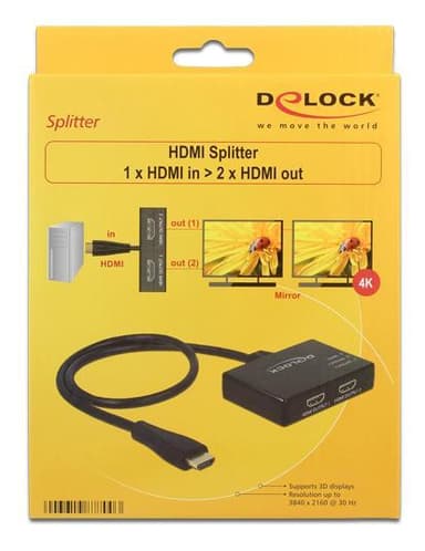 Delock HDMI-jakaja 1 x HDMI-tulo> 2 x HDMI-lähtö 4K