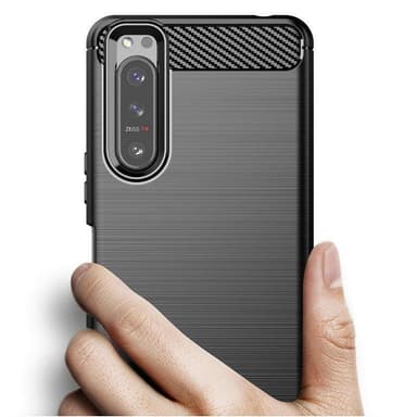 SKALO Sony Xperia 5 III Armor Carbon Iskunkestävä TPU suojakuori - Musta