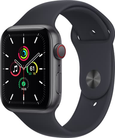 Apple Watch SE 44 mm LTE (harmaa alu./keskiyö sport-ranneke)