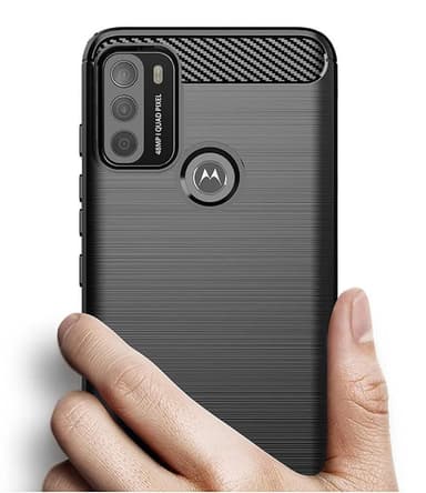 SKALO Moto G50 Armor Carbon Iskunkestävä TPU suojakuori - Punainen