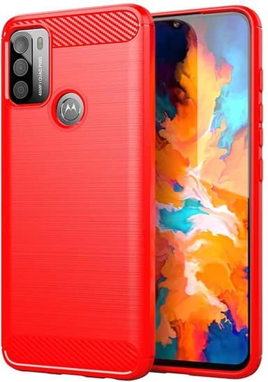 SKALO Moto G50 Armor Carbon Iskunkestävä TPU suojakuori - Punainen