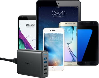 Anker PowerPort 5 multi-port USB-A laturi (musta)