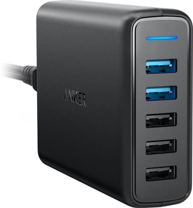 Anker PowerPort 5 multi-port USB-A laturi (musta)