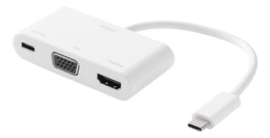 DELTACO USB-C -telakointiasema, HDMI / VGA / USB-C, PD 2.0, valkoinen