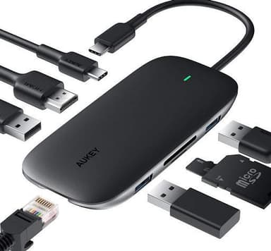 Aukey 8-porttinen USB 3.0 Type-C -napa CB-C71 musta