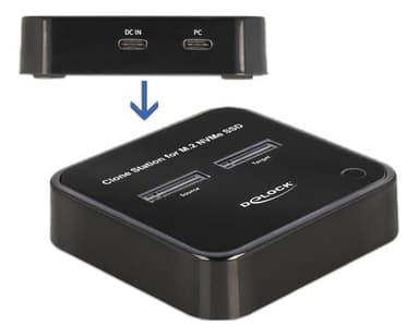 Delock M.2 -telakointiasema 2 x M.2 NVMe PCIe SSD -asemalle kloonilla