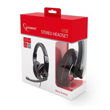 Gembird MHS-U-001 USB-kuulokkeet USB, kiiltävä musta, sisäänrakennettu mikrofoni