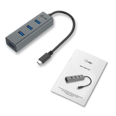 i-tec Metal C31HUBMETAL403, USB 3.2 Gen 1 (3.1 Gen 1) Type-C, USB 3.2 Gen 1 (3.1 Gen 1) Type-A, 5000 Mbit/s, Harmaa, Android, Kromi, 96 mm