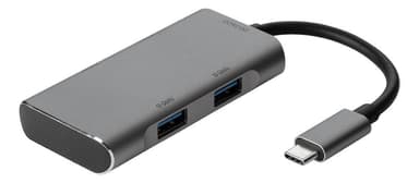 DELTACO USB-C 3.1 Gen 2 -napa, 2x USB-C, 2x USB-A, väliharmaa