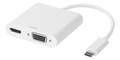 DELTACO USB-C -telakointiasema, HDMI / VGA / USB-C, 100 W USB-C PD 3.0, valkoinen
