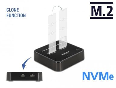 Delock M.2 -telakointiasema 2 x M.2 NVMe PCIe SSD -asemalle kloonilla