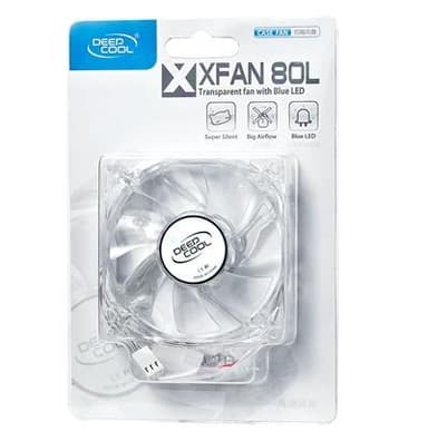 deepcool Xfan 80 mm, läpinäkyvä runko, sininen LED, 3Pin/2pin kotelon tuuletin