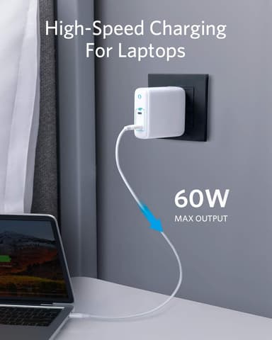 Anker PowerPort III 2-Port 60W USB-C laturi (valkoinen)