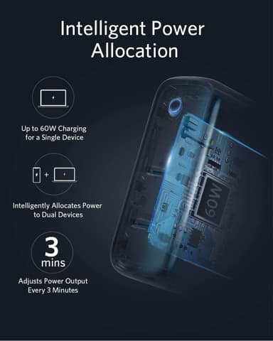 Anker PowerPort III 2-Port 60W USB-C laturi (valkoinen)
