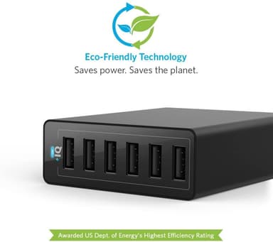 Anker PowerPort 6 Multi-port USB-A laturi (musta)