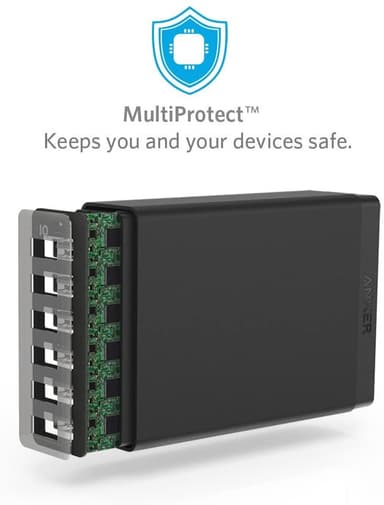 Anker PowerPort 6 Multi-port USB-A laturi (musta)