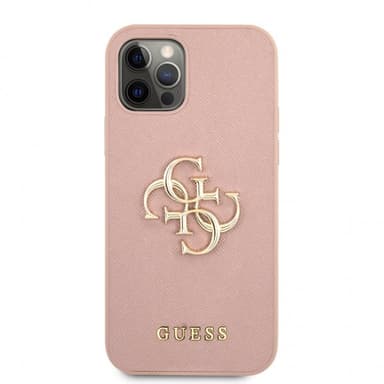 Guess iPhone 12 Pro Max Kuori 4G Logo Saffiano Vaaleanpunainen