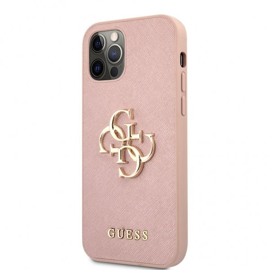 Guess iPhone 12 Pro Max Kuori 4G Logo Saffiano Vaaleanpunainen