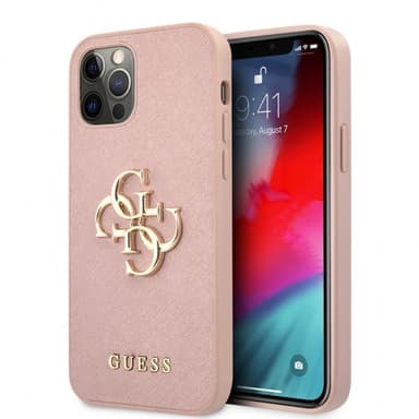 Guess iPhone 12 Pro Max Kuori 4G Logo Saffiano Vaaleanpunainen