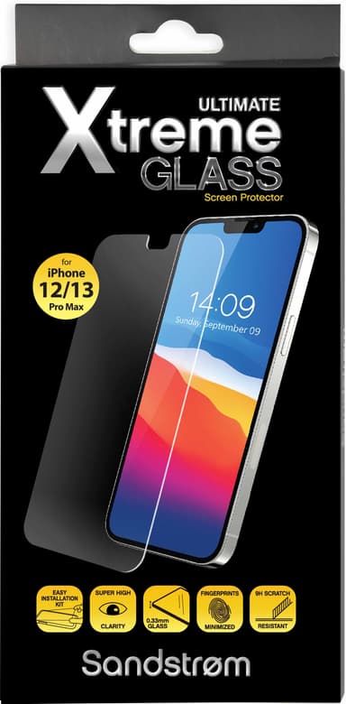 Sandstrøm iPhone 12 Pro Max/13 Pro Max/14 Plus litteä näytönsuoja