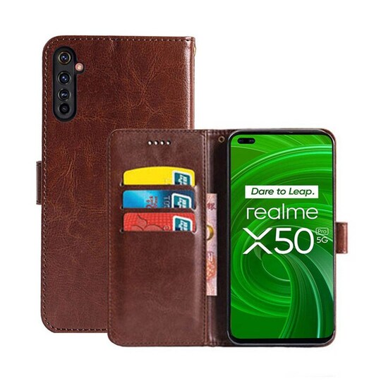 Lompakkokotelo 3-kortti Realme X50 Pro 5G  - ruskea