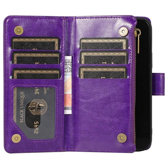Kaksoiskäänto Zipper 9-kortti Apple iPhone 13 Pro Max  - violetti