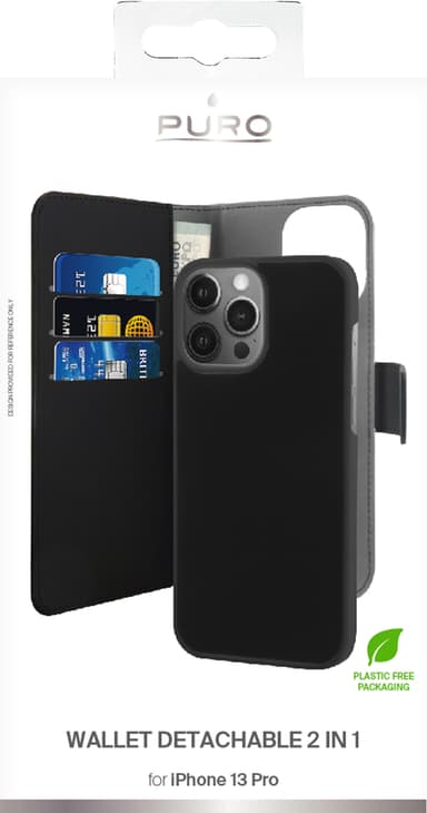Puro 2in1 iPhone 13 Pro lompakkokotelo (musta)