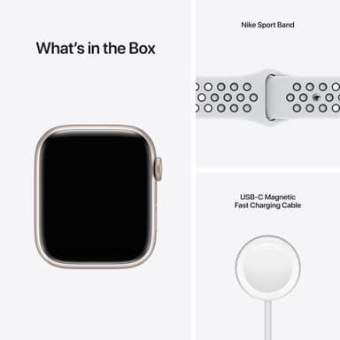 Apple Watch Series 7 Nike 45 mm GPS (Starl. alu./plat.mus. urheilura.)