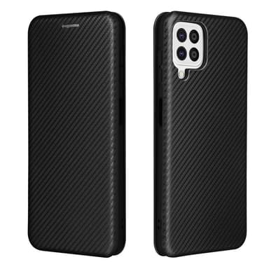 SKALO Samsung A22 4G Carbon Fiber Lompakkokotelo - Musta