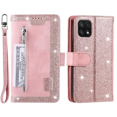 SKALO Samsung A22 5G Big Wallet Mokkanahkainen lompakkokotelo - Pinkki