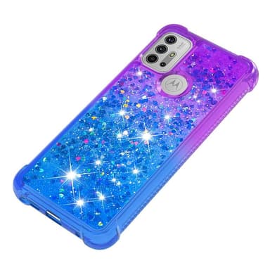 SKALO Moto G20/G30 Juoksuhiekka Glitter Sydämet TPU kuori - Violetti-Sininen