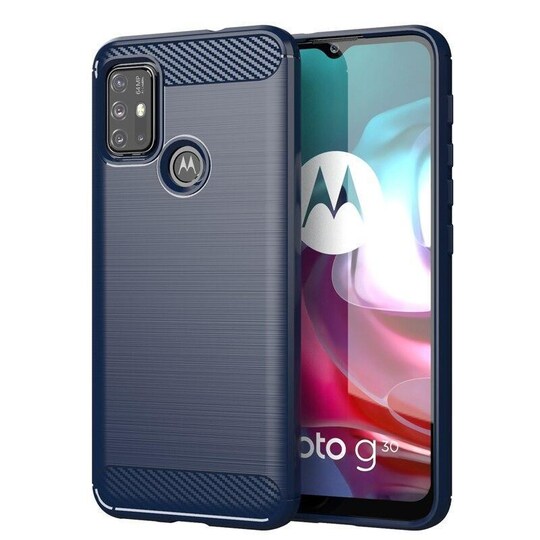 SKALO Moto G30 Armor Carbon Iskunkestävä TPU suojakuori - Sininen