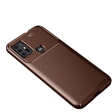 SKALO Moto G30 Carbon Fiber TPU-suojakuori - Ruskea