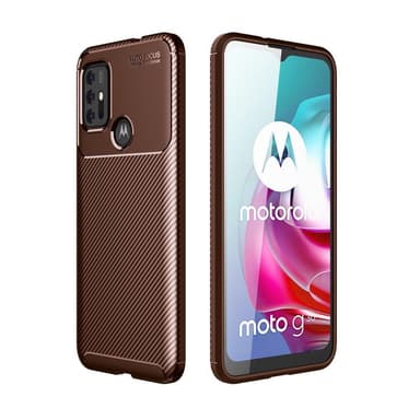 SKALO Moto G30 Carbon Fiber TPU-suojakuori - Ruskea