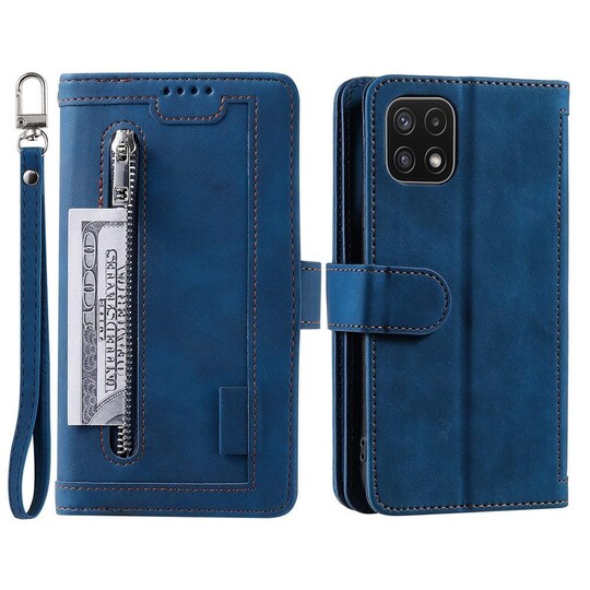 SKALO Samsung A22 5G Big Wallet Mokkanahkainen lompakkokotelo - Sininen