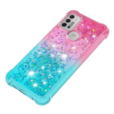 SKALO Moto G20/G30 Juoksuhiekka Glitter Sydämet TPU kuori - Pinkki-Turkoosi