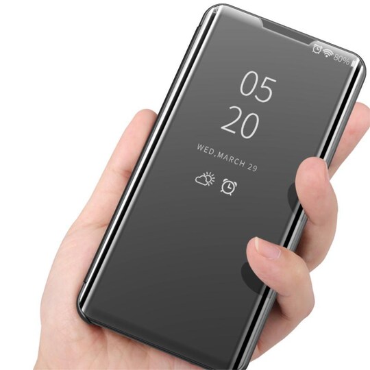 SKALO Samsung A22 5G Clear View Mirror Lompakko - Musta