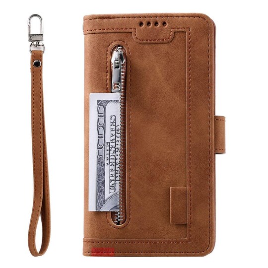 SKALO Samsung A22 5G Big Wallet Mokkanahkainen lompakkokotelo - Ruskea