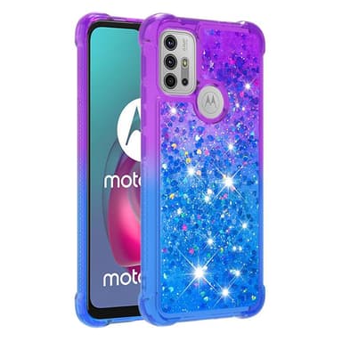 SKALO Moto G20/G30 Juoksuhiekka Glitter Sydämet TPU kuori - Violetti-Sininen