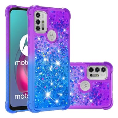 SKALO Moto G20/G30 Juoksuhiekka Glitter Sydämet TPU kuori - Violetti-Sininen