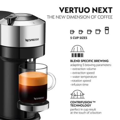 NESPRESSO® Vertuo Next kapselikeitin, DeLonghi ENV120CAE (Pure Chrome)